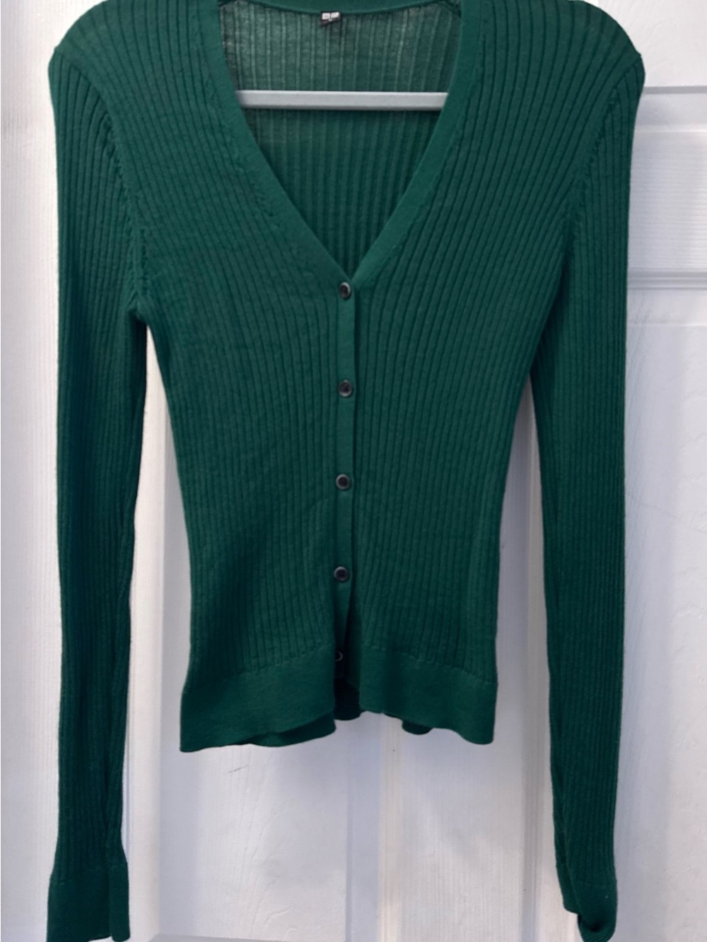 Women's Ribbed V-Neck Button Cardigan - Green
